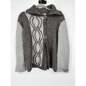 Vintage PBJ Sport Cardigan Sweater Women Small Geometric Button Grey Wool Blend